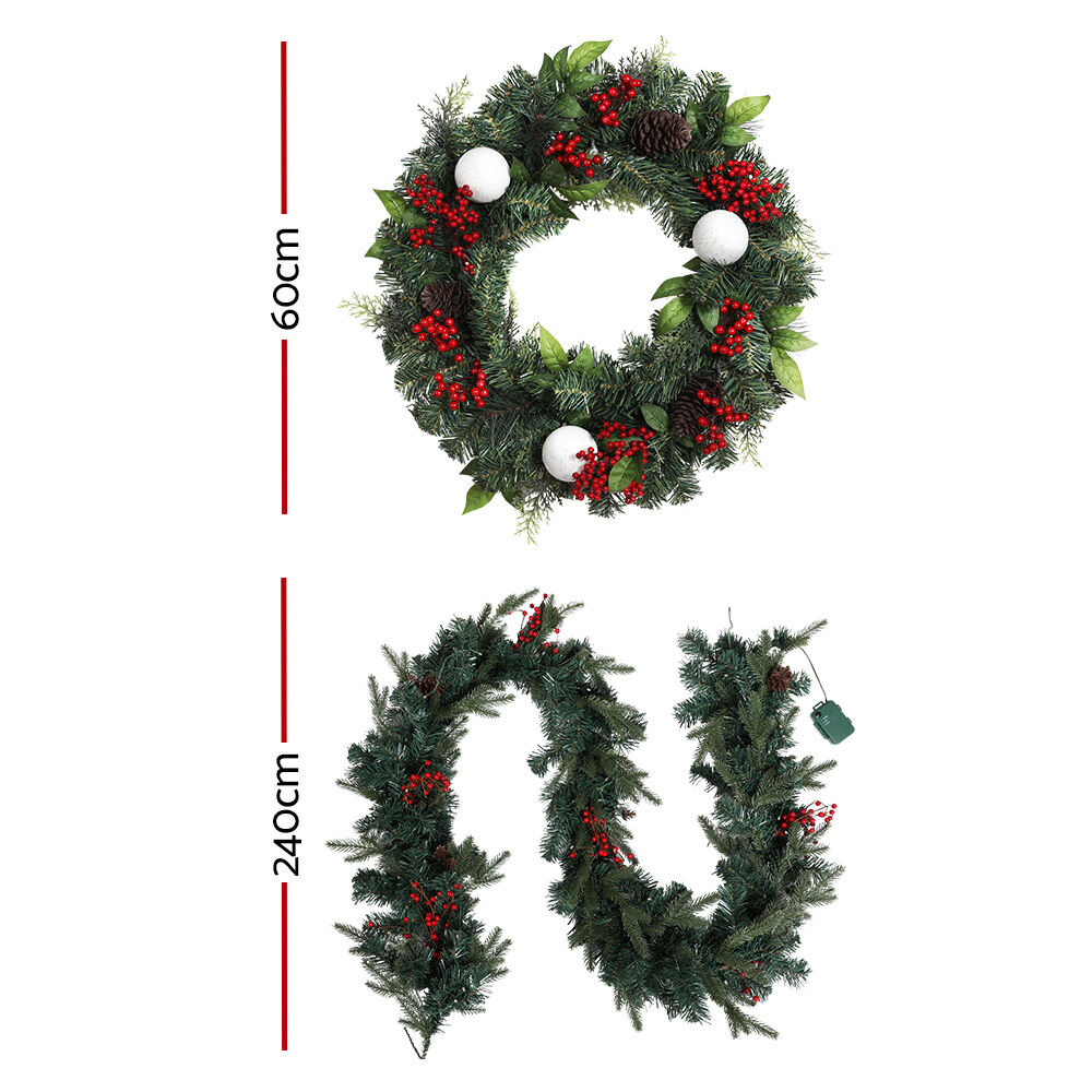 Christmas Garland with Wreath Set LED Lights Xmas Tree Decor Price