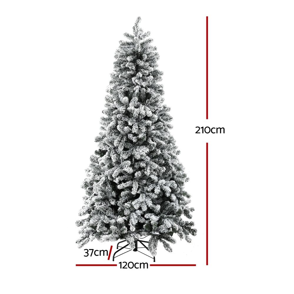 Christmas Tree 2.1m Snow Flocked LED Xmas Decoration 8 Light Modes Price