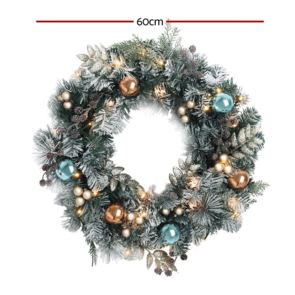 60cm Christmas Wreath with LED Lights Snowy Garland Xmas Decor Price