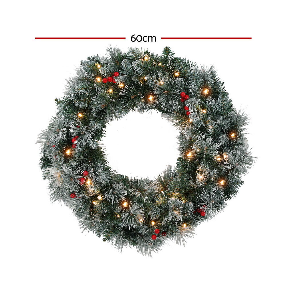 60cm Christmas Wreath LED Lights Snowy Berries Garland Party Decor Price