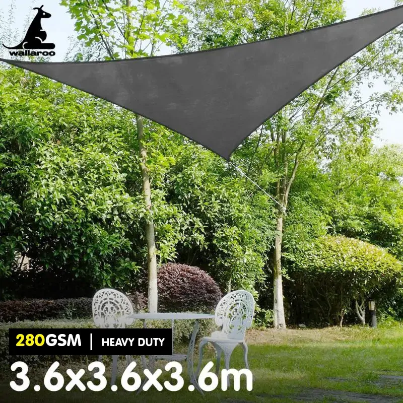 Wallaroo 280GSM Outdoor Sun Shade Sail Canopy Grey Triangle 3.6m x 3.6m x 3.6m Price