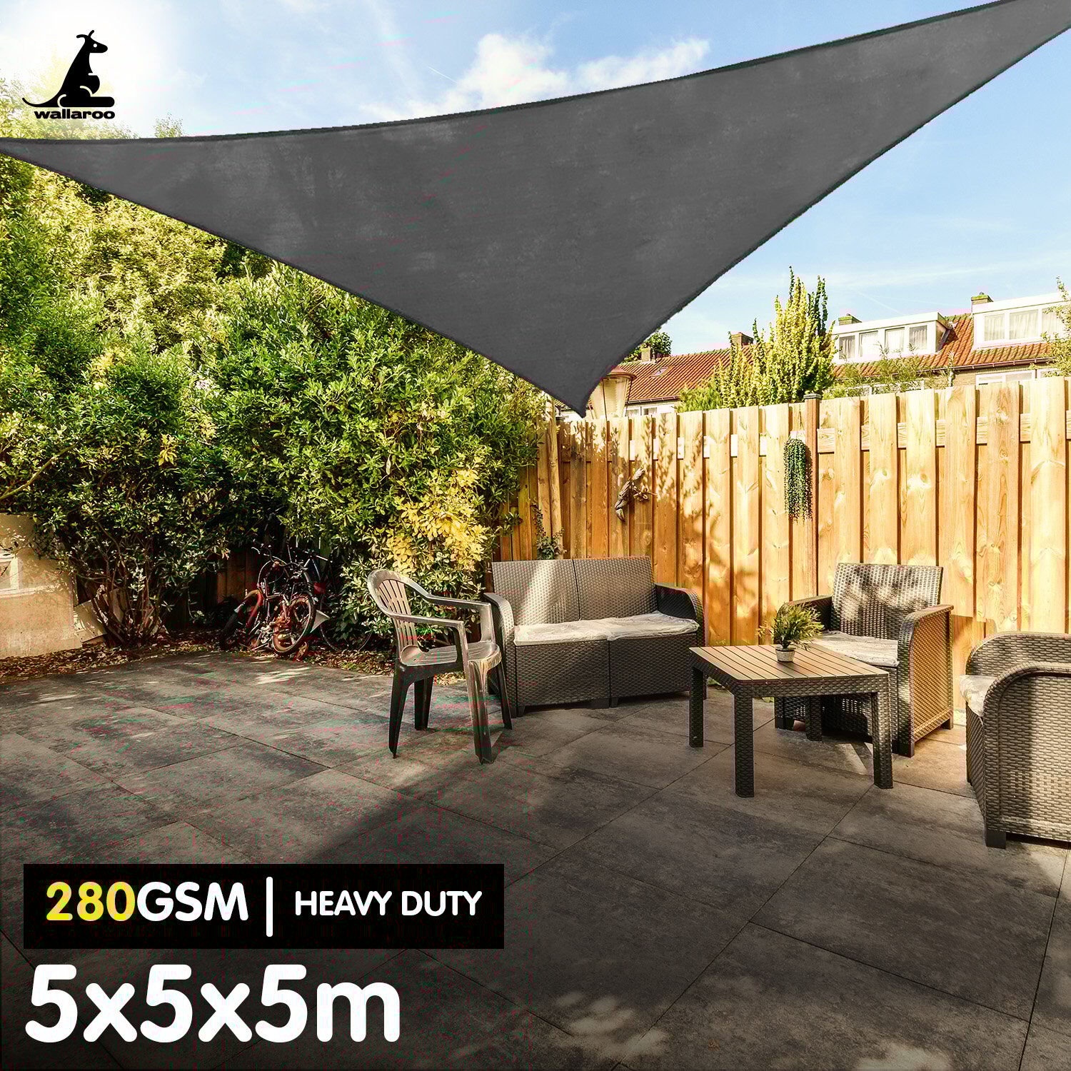 Wallaroo 280GSM Outdoor Sun Shade Sail Canopy Grey - 5m x 5m x 5m Price