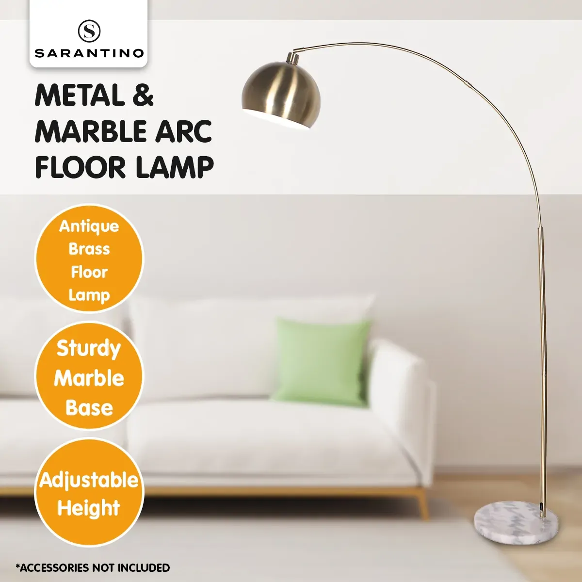 Sarantino Arc Floor Lamp Antique Brass Finish with Marble Base Price