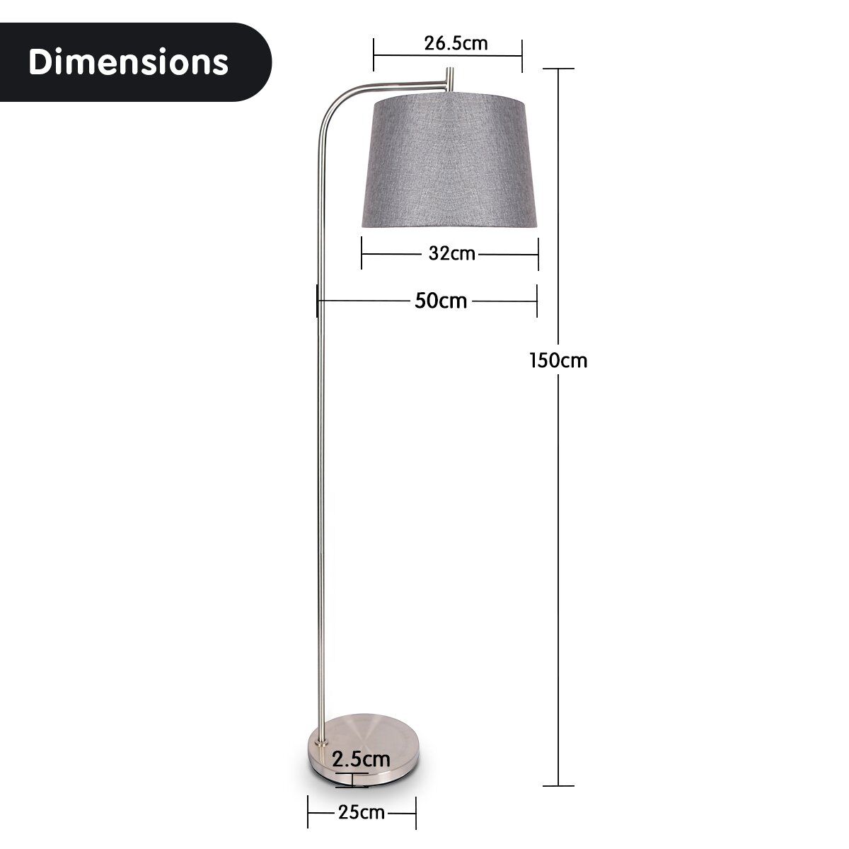 Sarantino Metal Task Floor Lamp Nickel Finish with Grey Fabric Shade Price