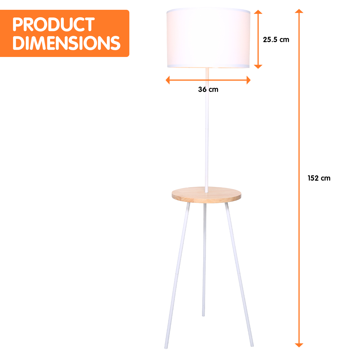 Sarantino Metal Tripod Floor Lamp Shade with Wooden Table Shelf Price
