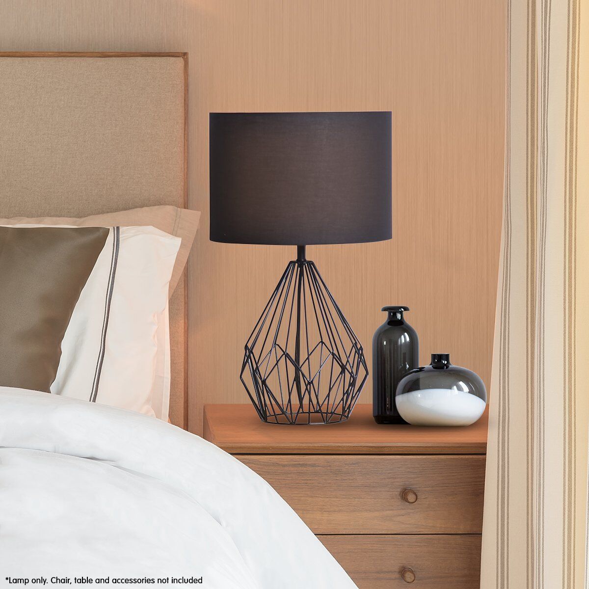 Sarantino Metal Wire Table Lamp in Black Finish With Black Drum Shade Price