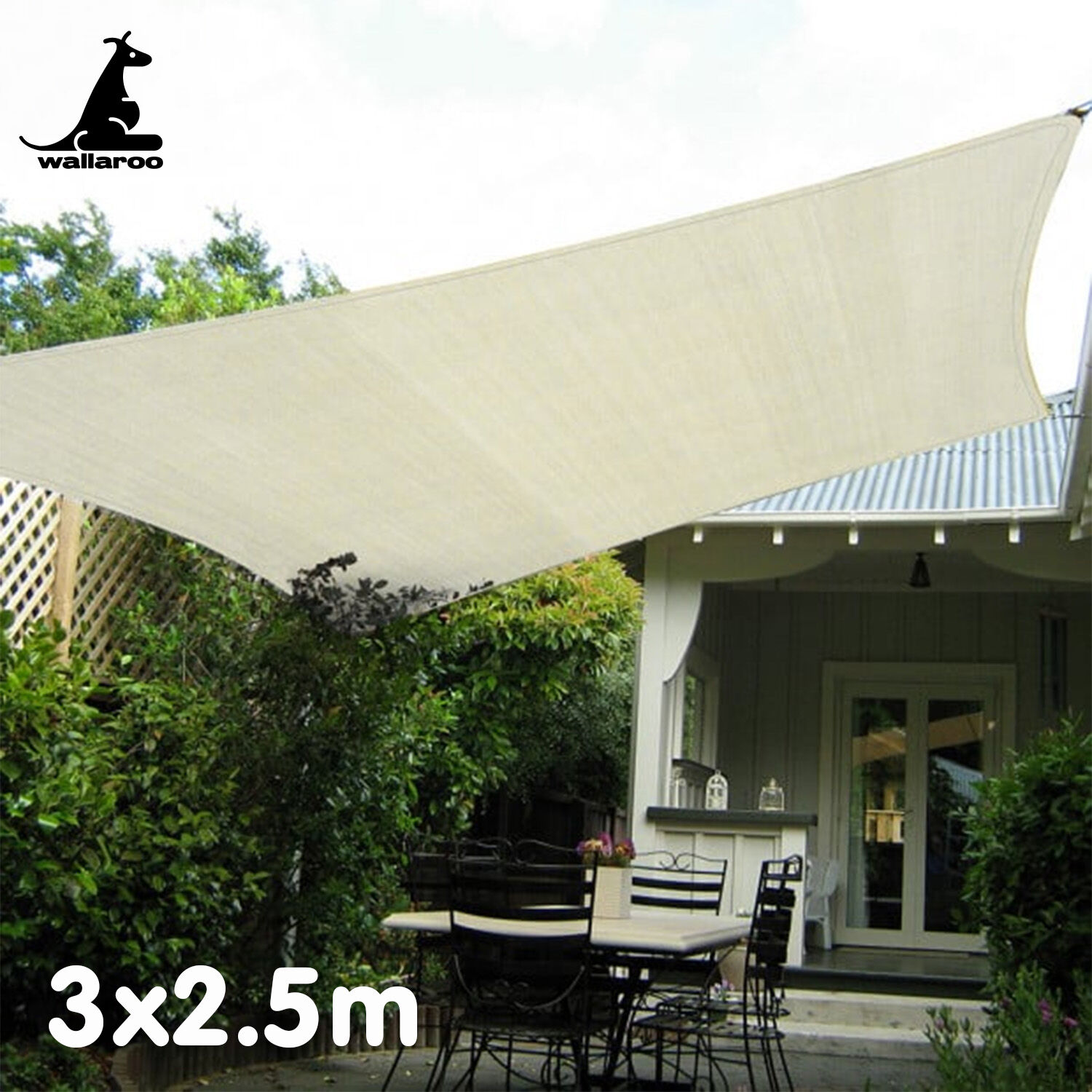 Wallaroo Waterproof 160GSM Outdoor Sun Shade Sail Canopy Cream 3 x 2.5m Price