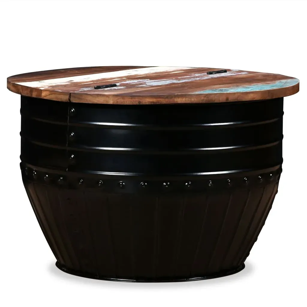 Coffee Table Solid Reclaimed Wood Black Barrel Shape Price