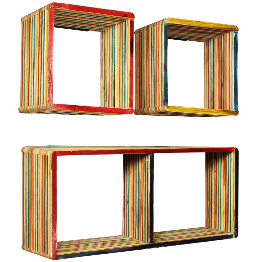Wall Shelf Set 3 pcs Multicolour Solid Reclaimed Teak Price