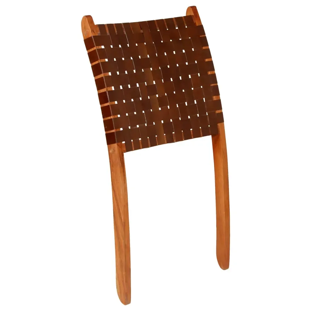 Folding Chair Crossed-Stripe Brown Real Leather Price