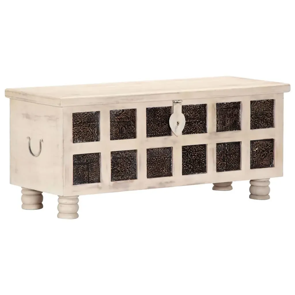 Storage Box White 110x40x45 cm Solid Acacia Wood Price