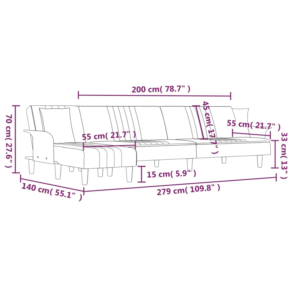 L-shaped Sofa Bed Dark Grey 279x140x70 cm Fabric Price