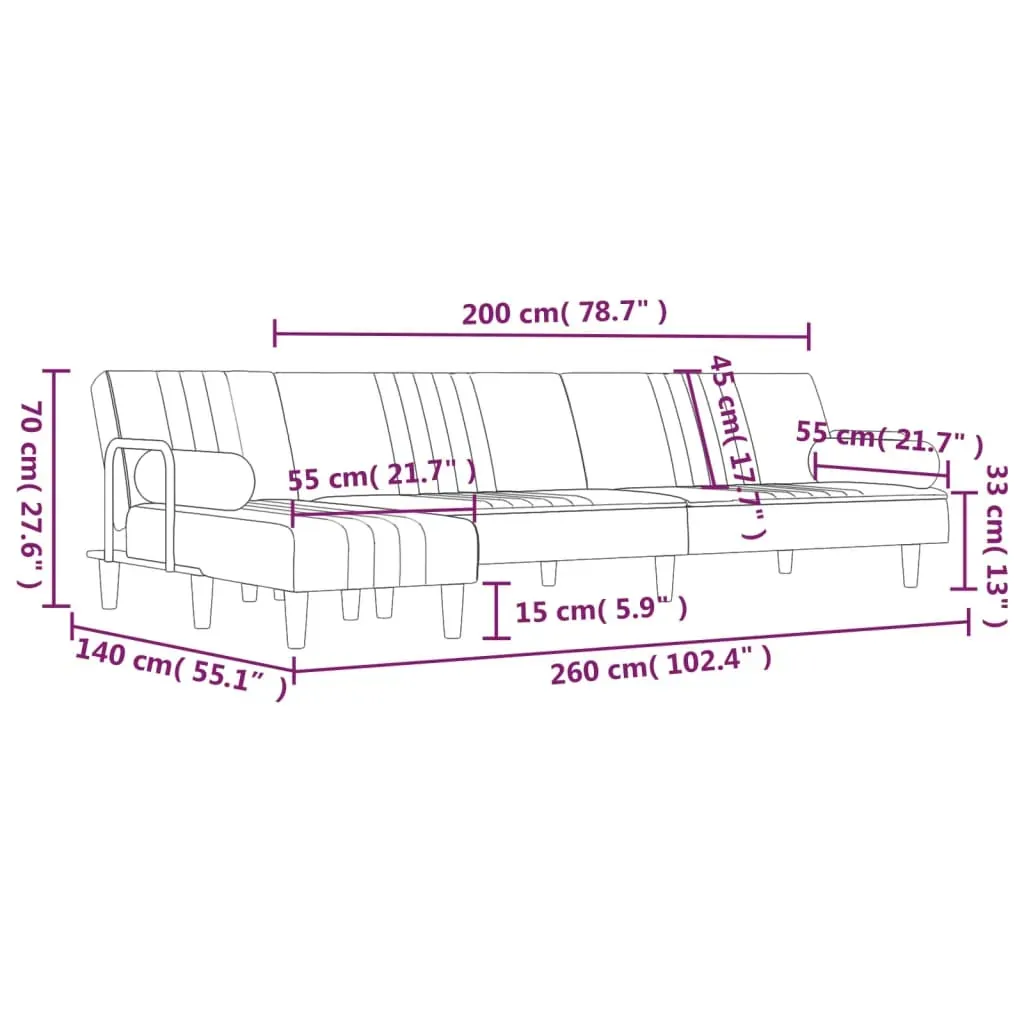 L-shaped Sofa Bed Black 260x140x70 cm Velvet Price