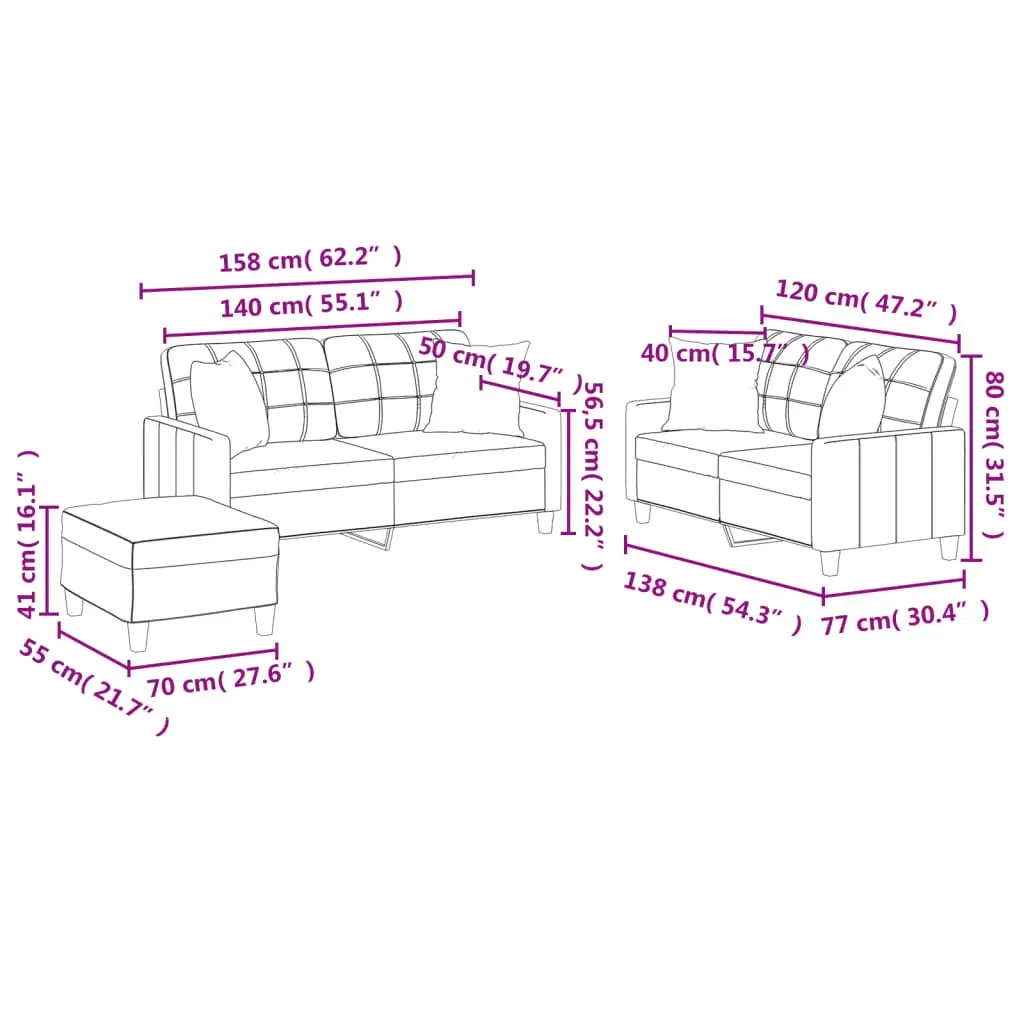 3 Piece Sofa Set with Pillows Grey Faux Leather Price