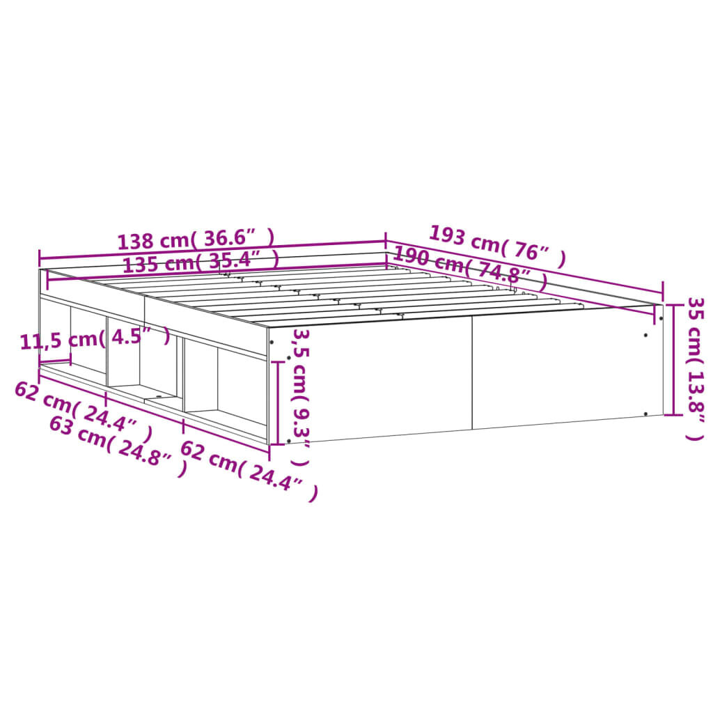 Bed Frame without Mattress Sonoma Oak 135x190 cm Price