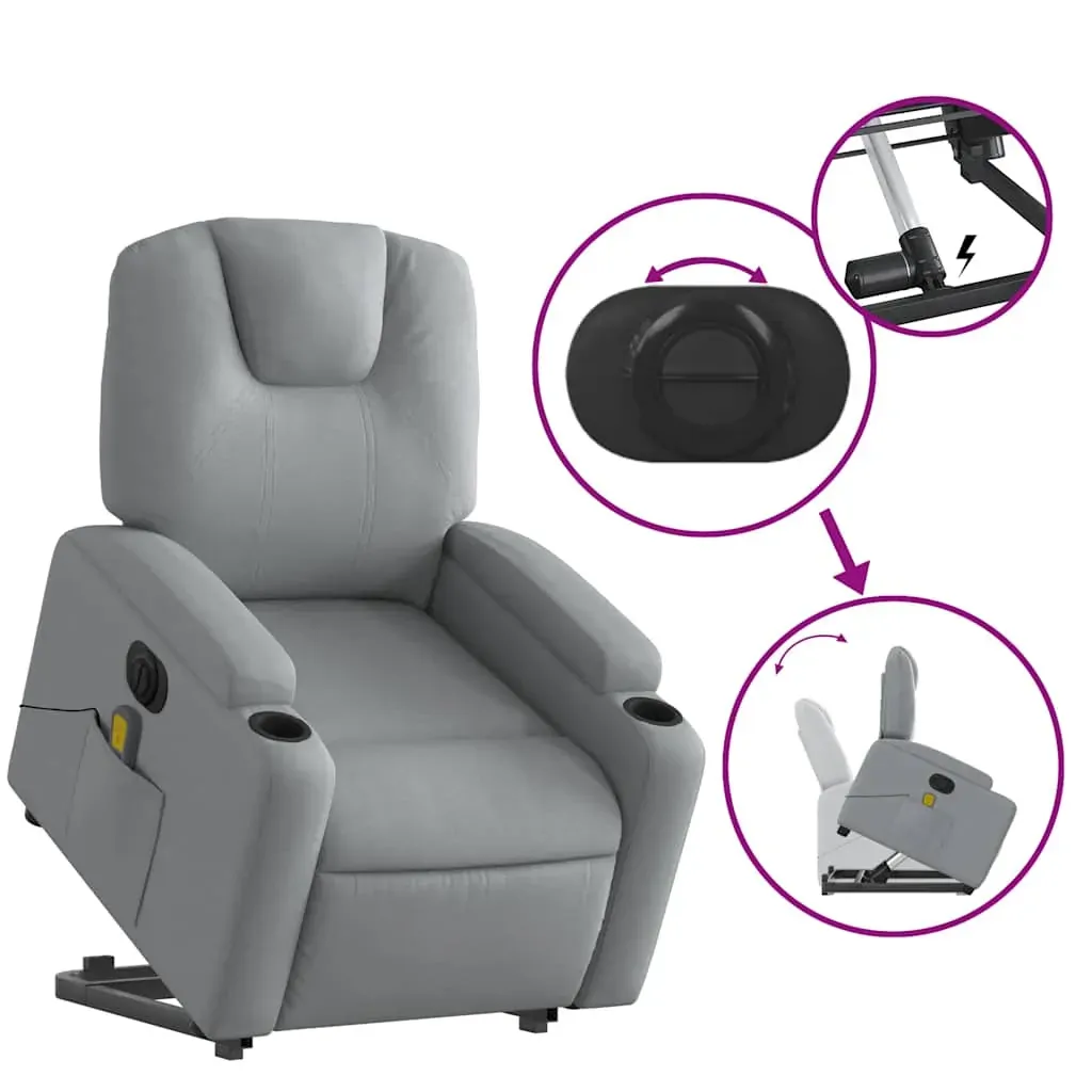 Electric Stand up Massage Recliner Chair Light Grey Fabric Price