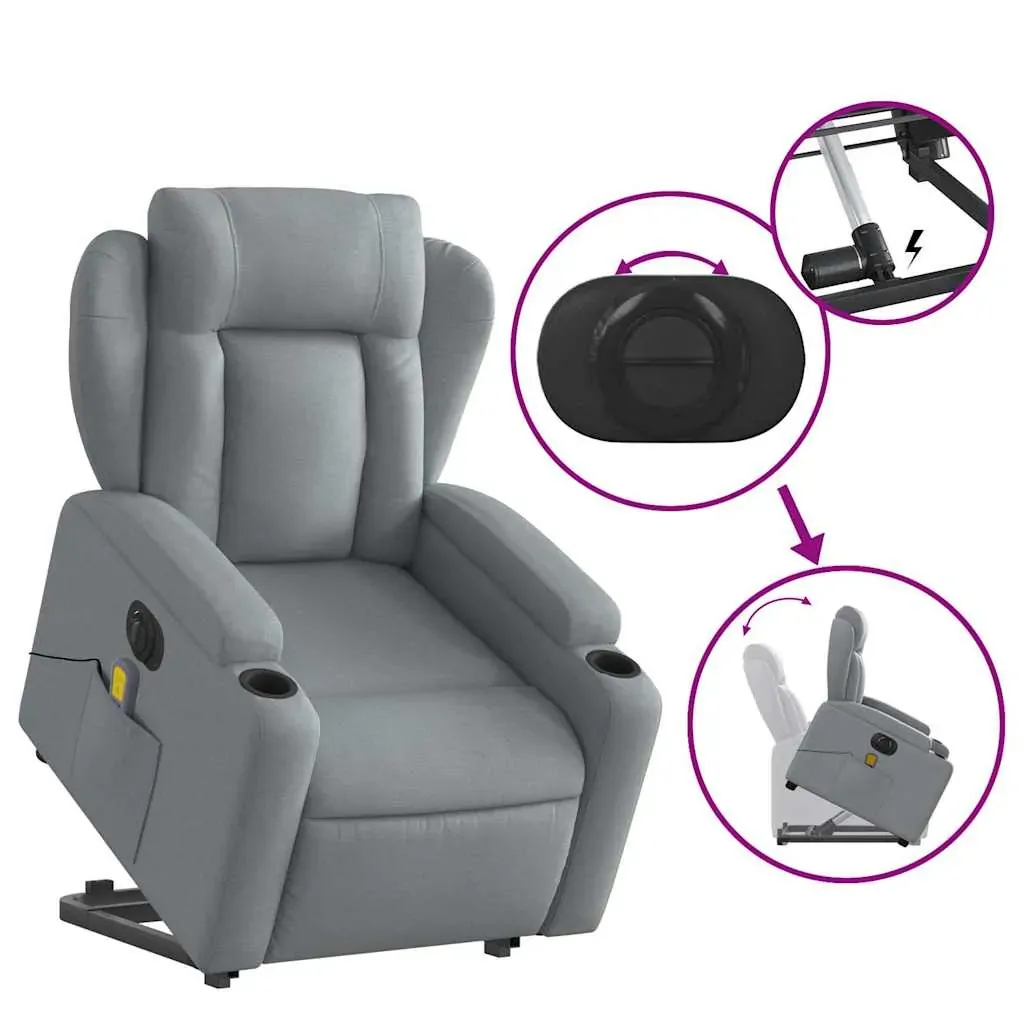 Electric Stand up Massage Recliner Chair Light Grey Fabric Price