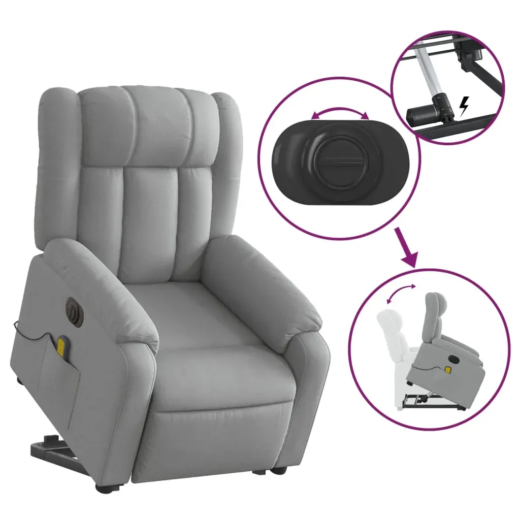 Electric Stand up Massage Recliner Chair Light Grey Fabric Price