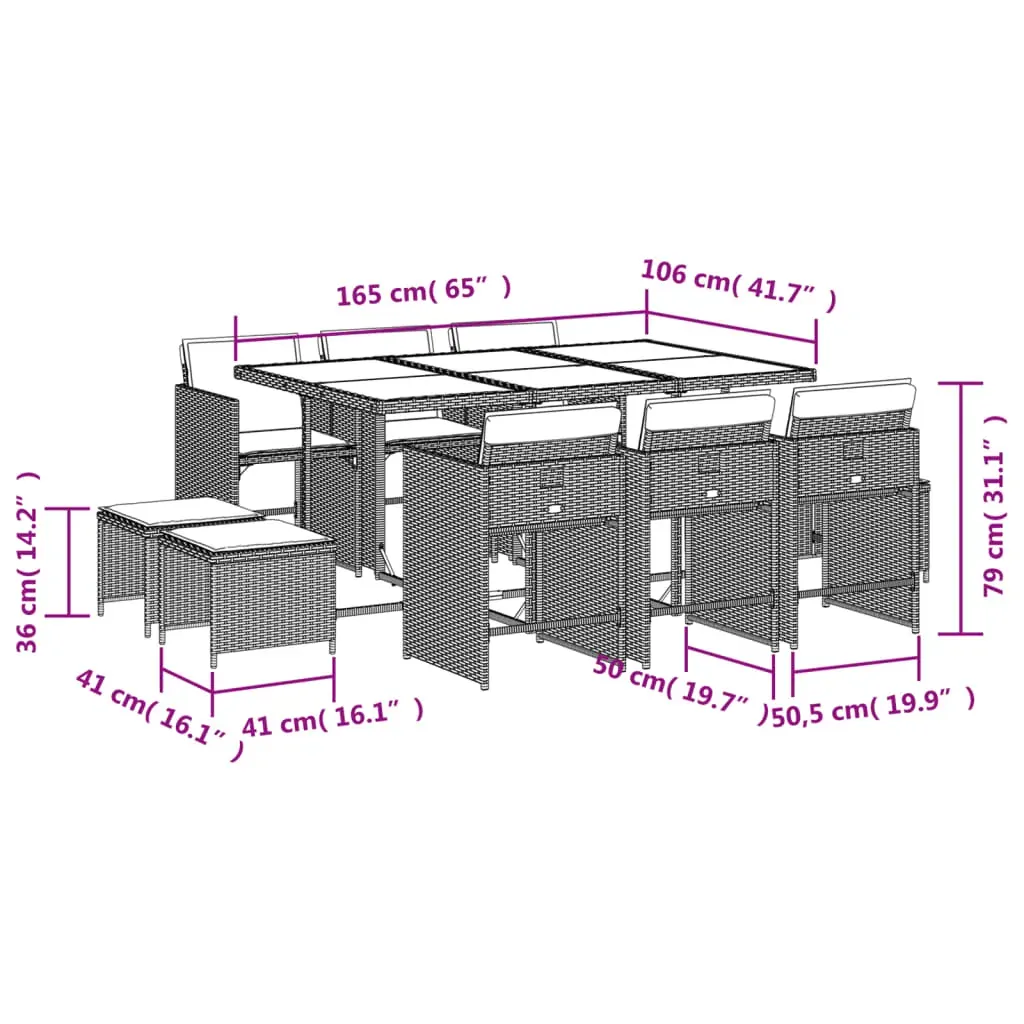 11 Piece Garden Dining Set with Cushions Grey Poly Rattan Price