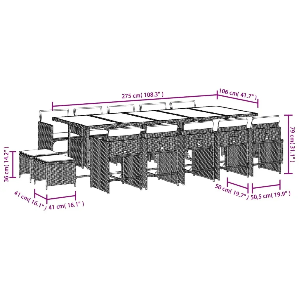 15 Piece Garden Dining Set with Cushions Black Poly Rattan Price