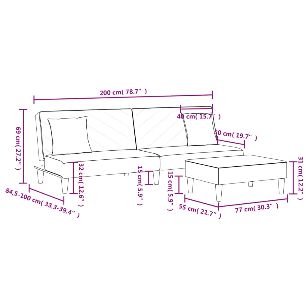 2 Piece Sofa Set with Pillows Black Velvet Price