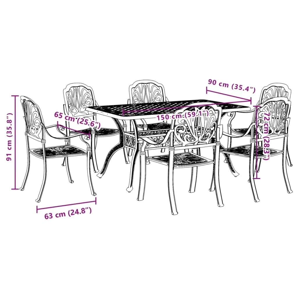 7 Piece Garden Dining Set Bronze Cast Aluminium Price