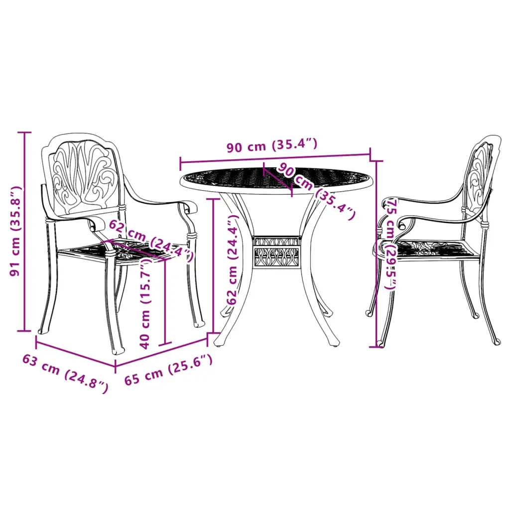 3 Piece Bistro Set Black Cast Aluminium Price