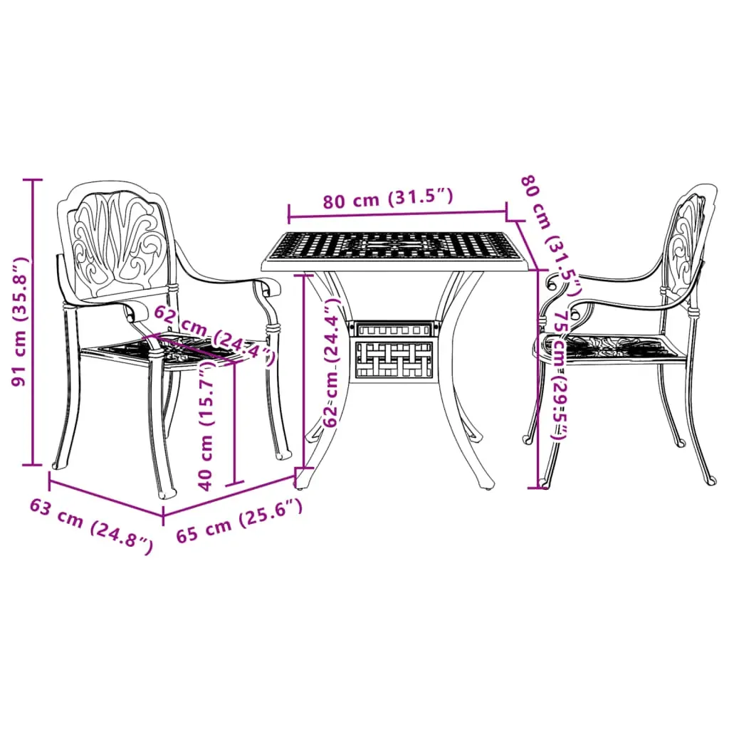 3 Piece Bistro Set Bronze Cast Aluminium Price