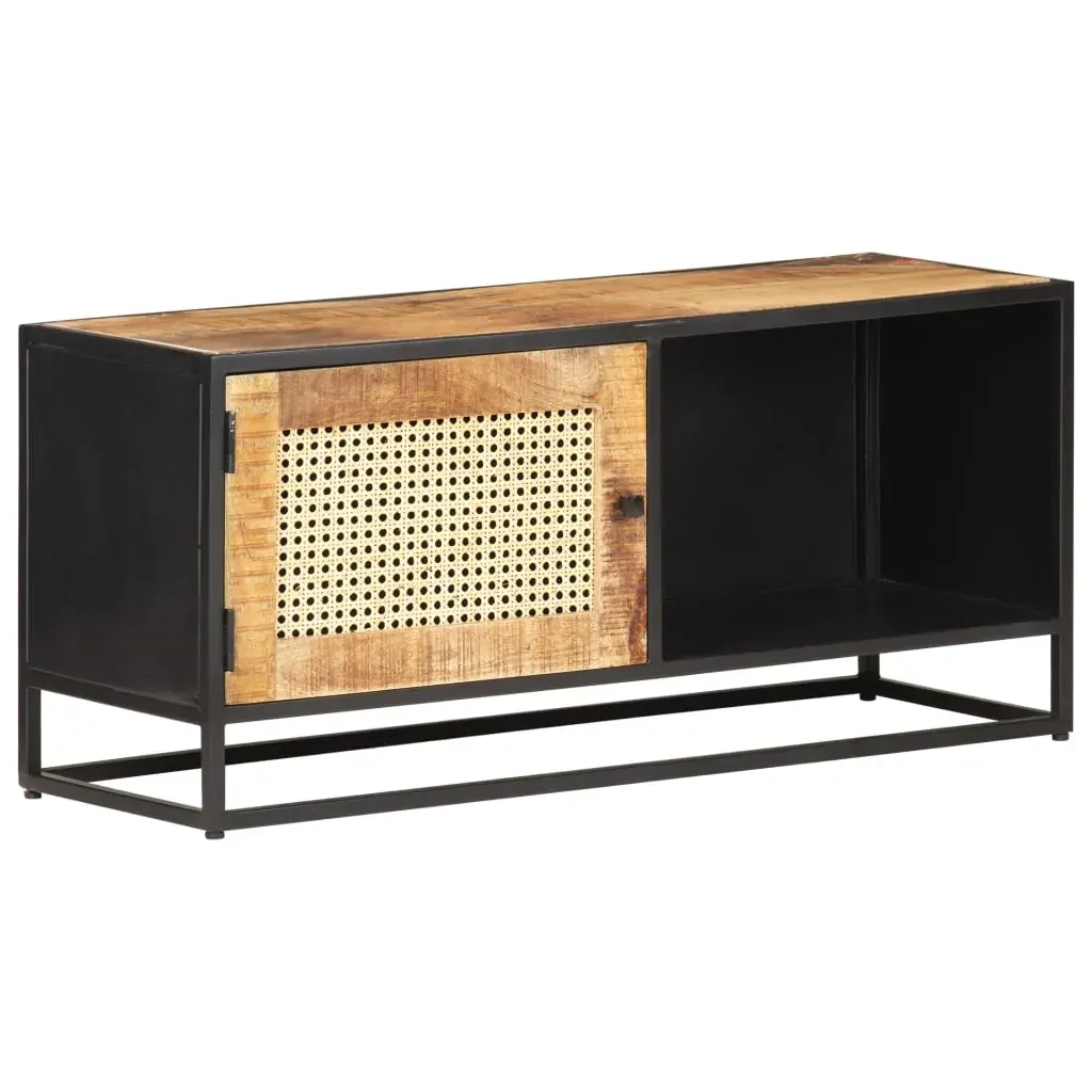 TV Cabinet 90x30x40 cm Rough Mango Wood and Natural Cane Price