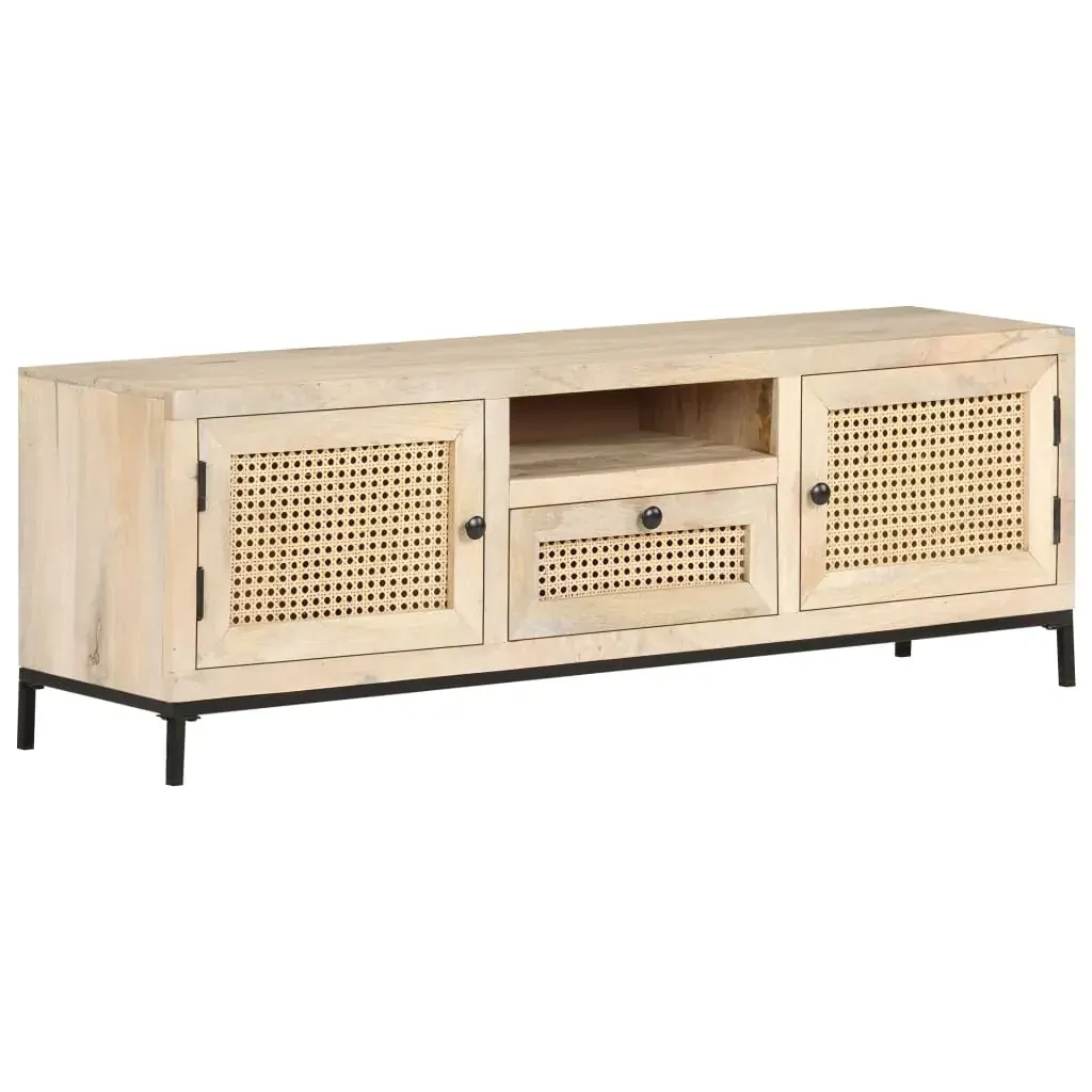 TV Cabinet 120x30x40 cm Solid Mango Wood and Natural Cane Price