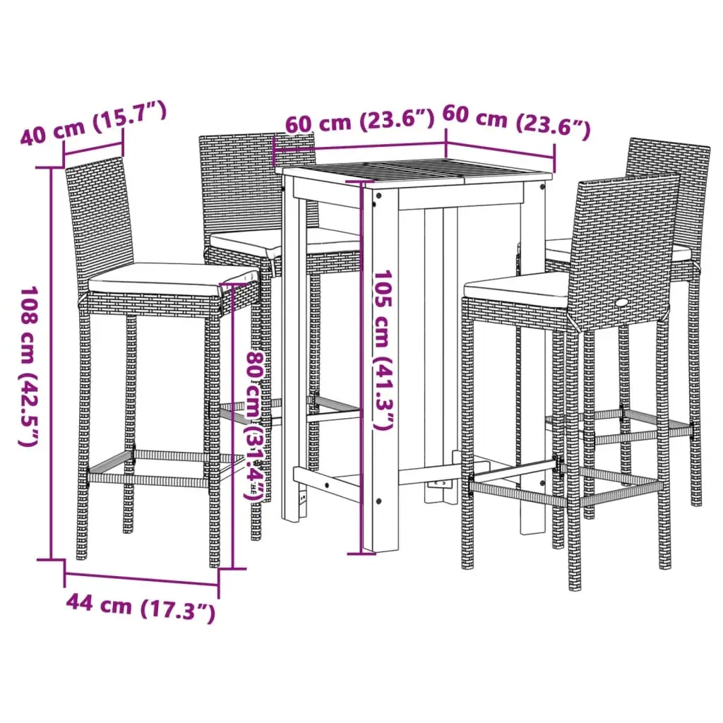 5 Piece Garden Bar Set Grey Solid Wood Acacia and Poly Rattan Price