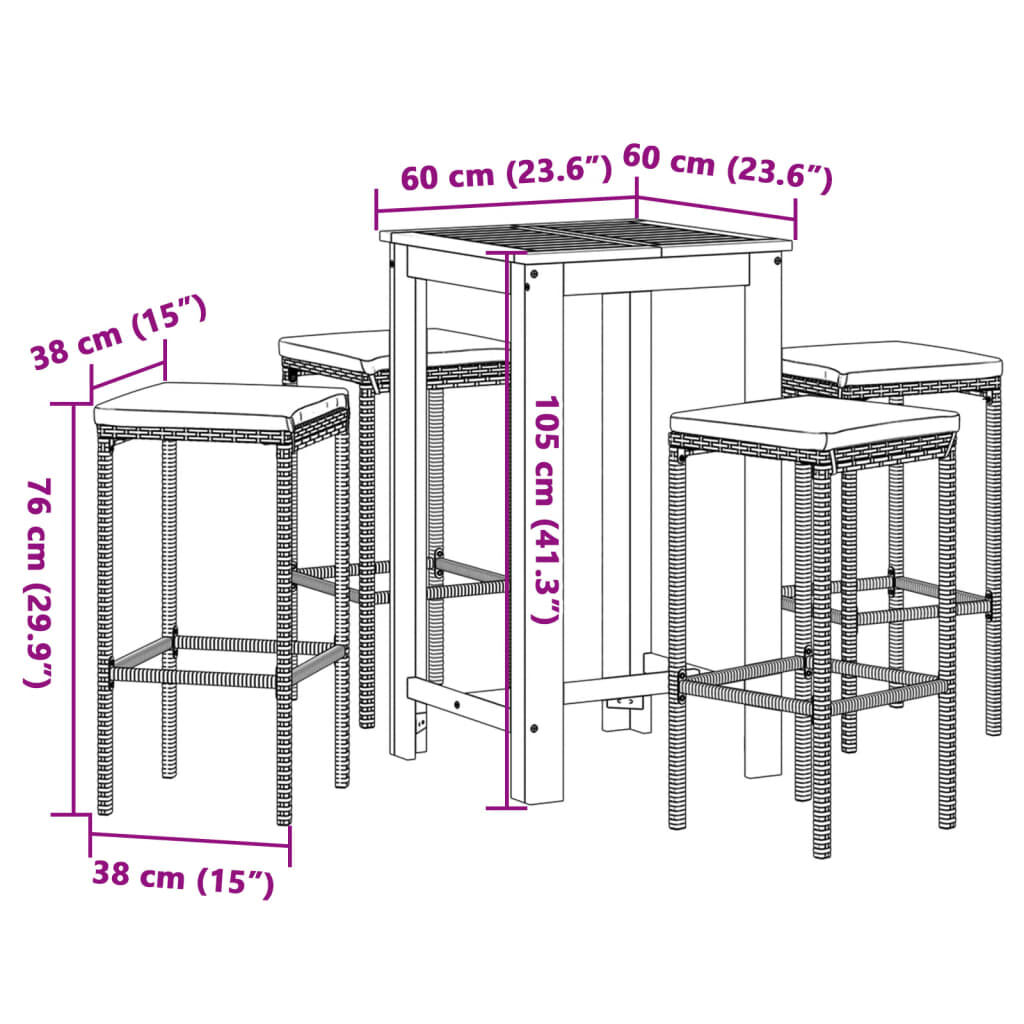 5 Piece Garden Bar Set Brown Solid Wood Acacia and Poly Rattan Price