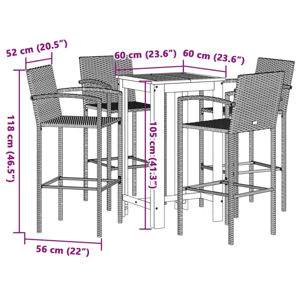 5 Piece Garden Bar Set Black Solid Wood Acacia and Poly Rattan Price