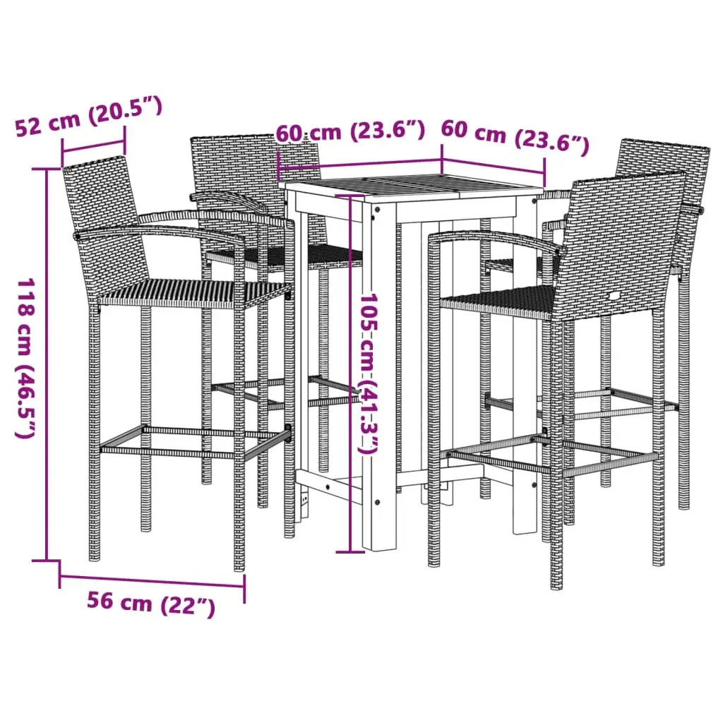 5 Piece Garden Bar Set Grey Solid Wood Acacia and Poly Rattan Price