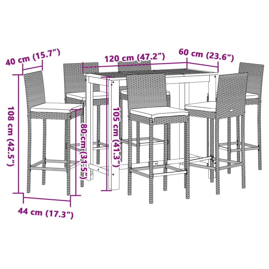 7 Piece Garden Bar Set Grey Solid Wood Acacia and Poly Rattan Price