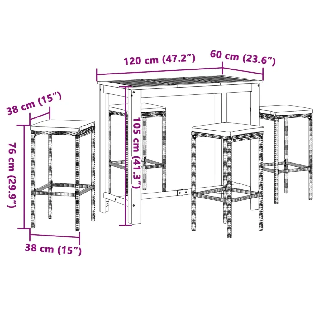 5 Piece Garden Bar Set Brown Solid Wood Acacia and Poly Rattan Price