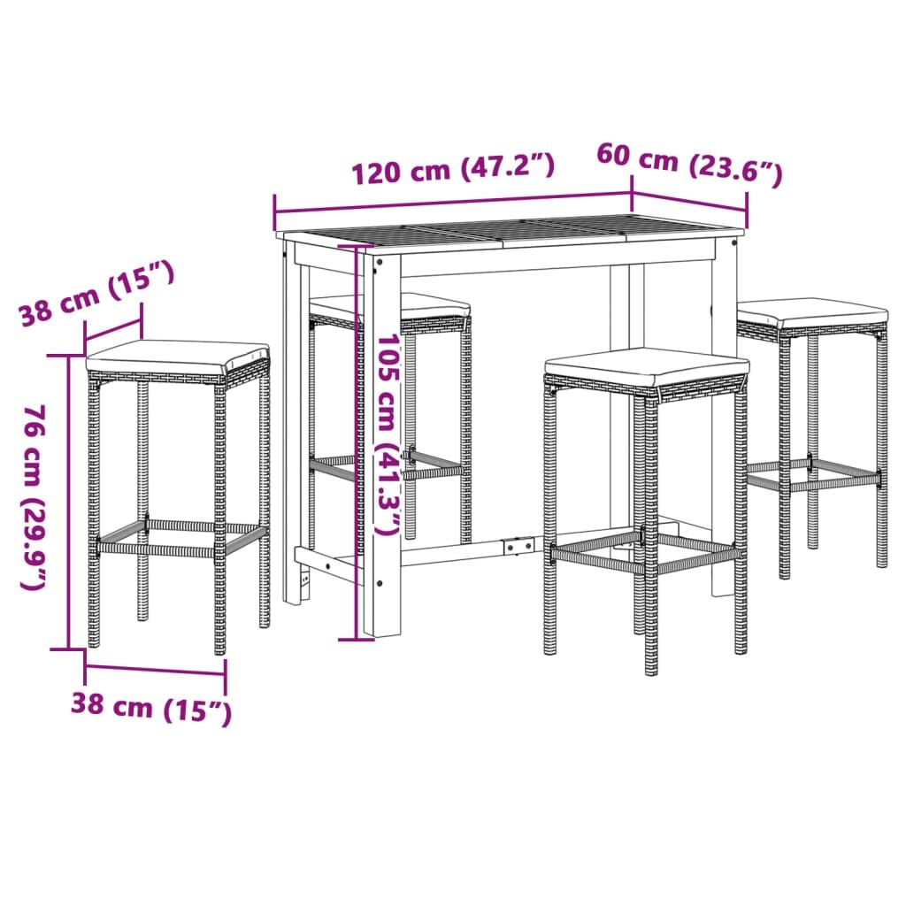 5 Piece Garden Bar Set Grey Solid Wood Acacia and Poly Rattan Price