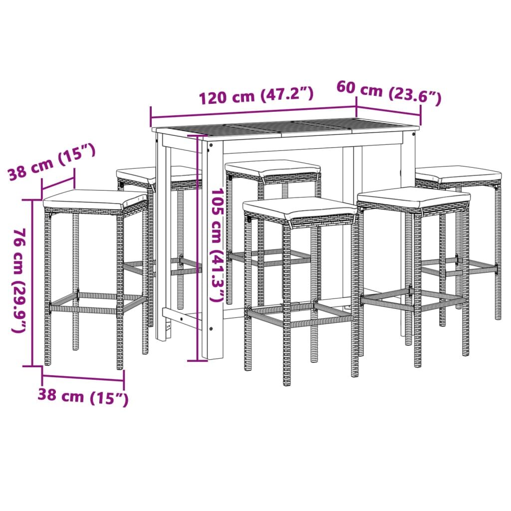 7 Piece Garden Bar Set Grey Solid Wood Acacia and Poly Rattan Price
