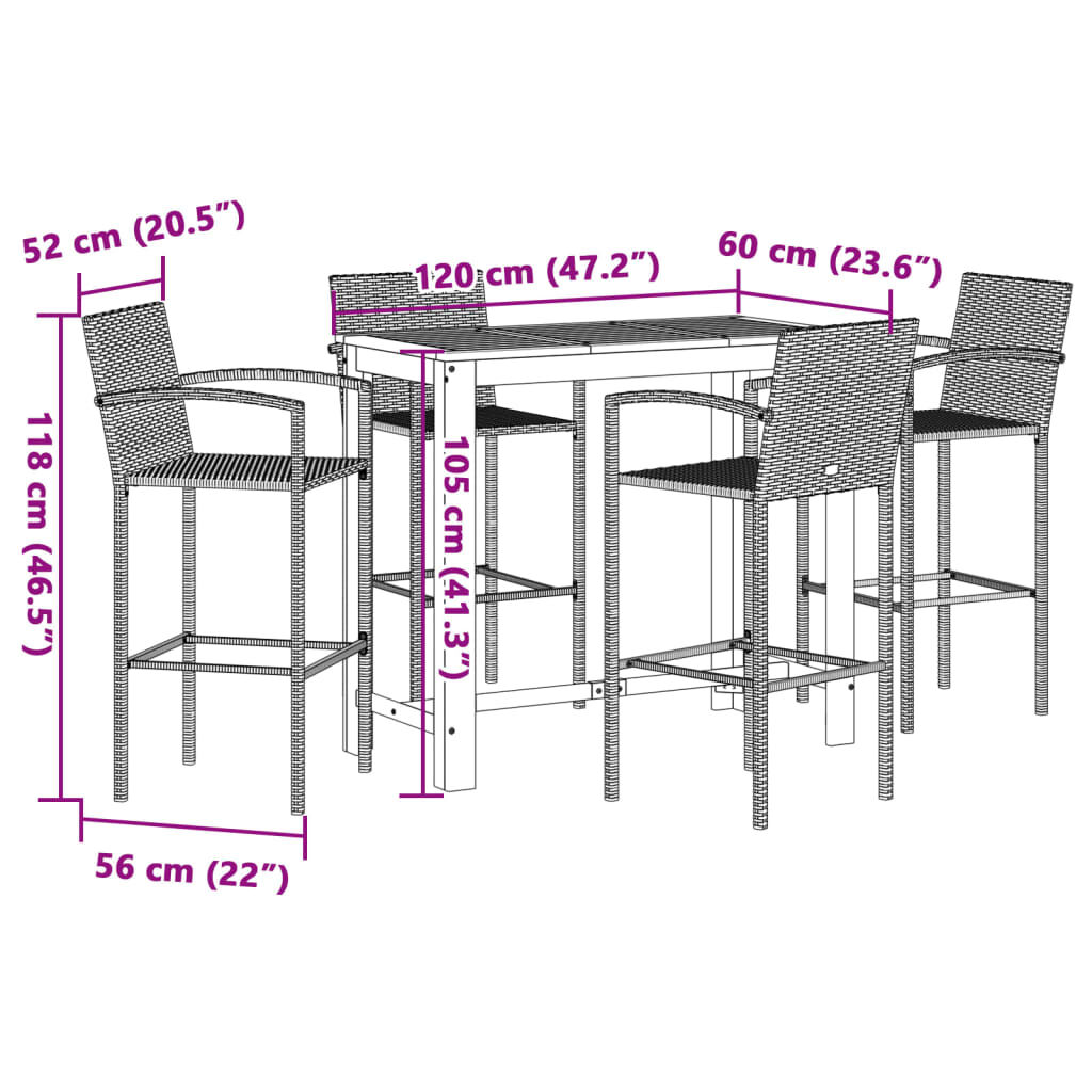 5 Piece Garden Bar Set Grey Solid Wood Acacia and Poly Rattan Price
