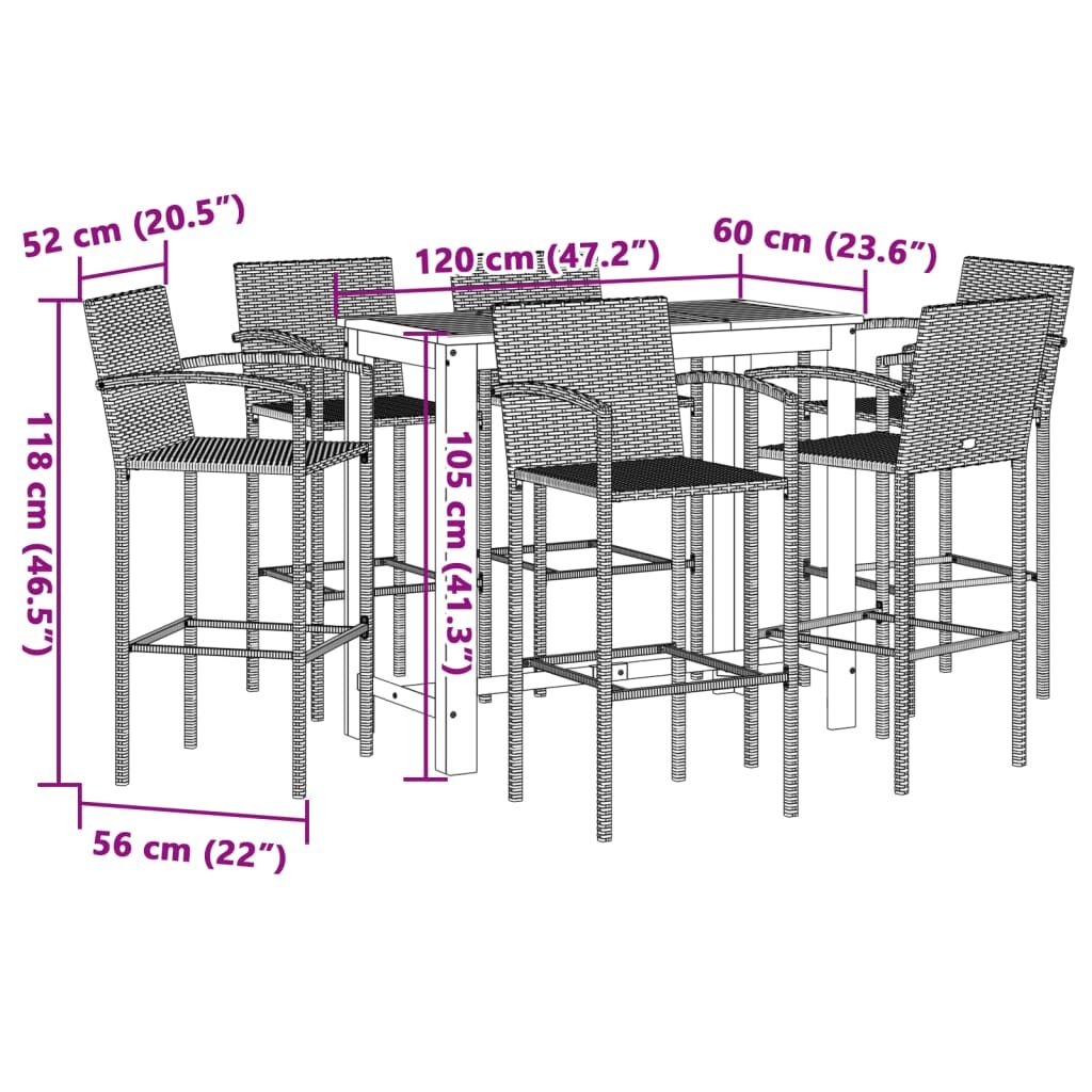 7 Piece Garden Bar Set Grey Solid Wood Acacia and Poly Rattan Price
