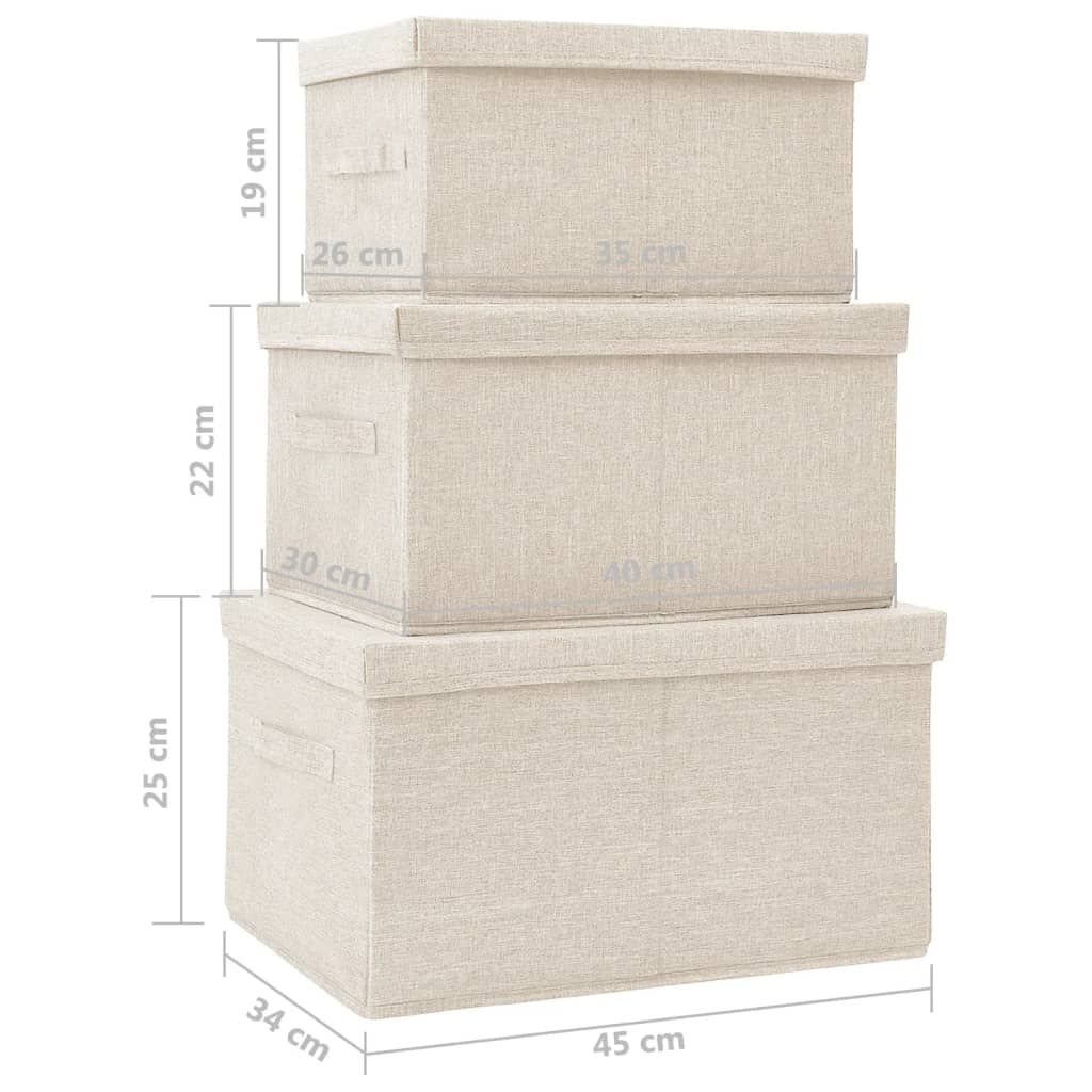 Stackable Storage Box Set of 3 Piece Fabric Cream Price