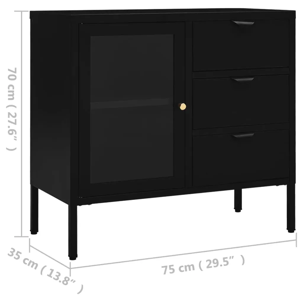 Sideboard Black 75x35x70 cm Steel and Tempered Glass Price
