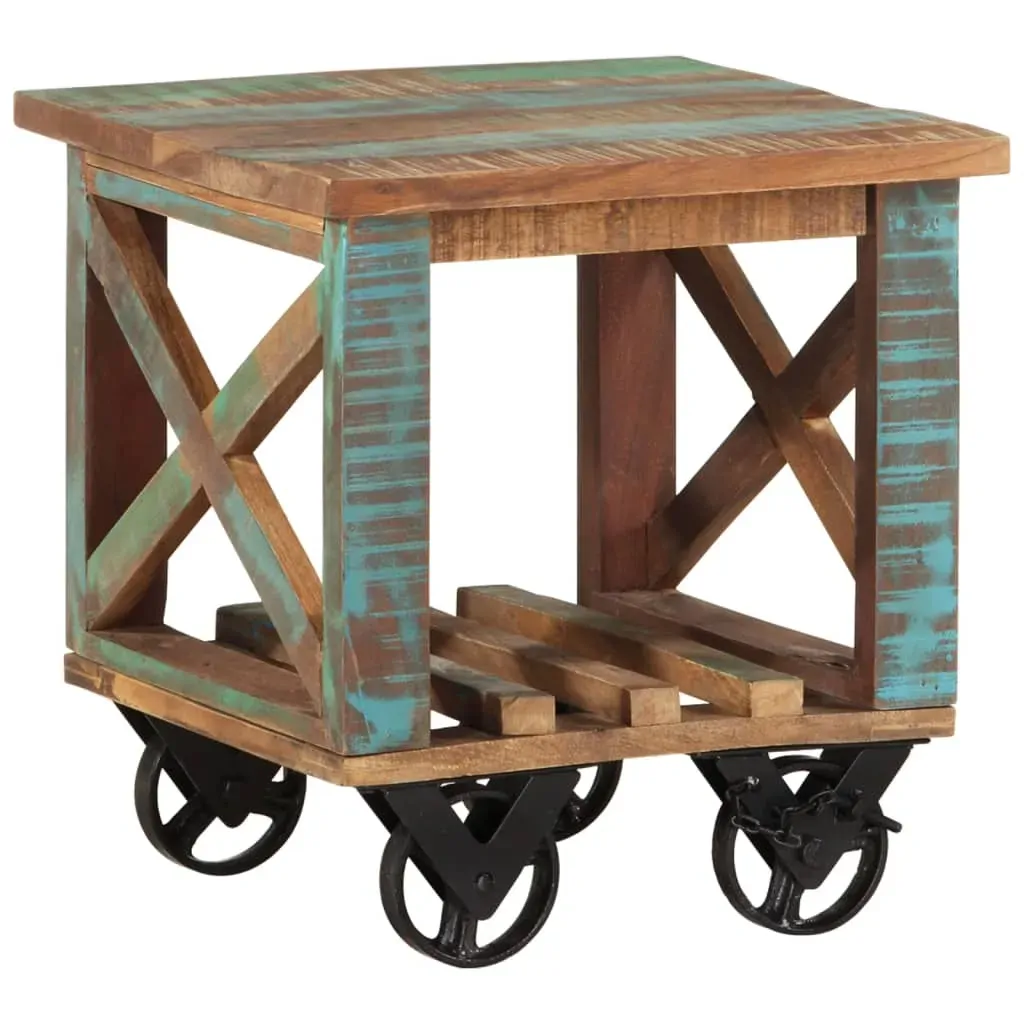 Side Table with Wheels 40x40x42 cm Solid Wood Reclaimed Price