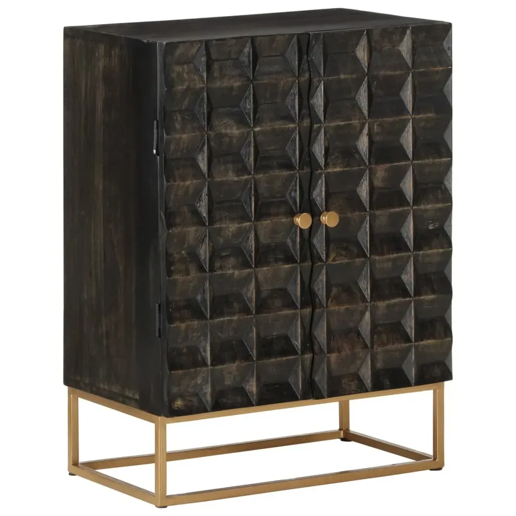 Sideboard Black 55x34x75 cm Solid Wood Mango and Iron Price