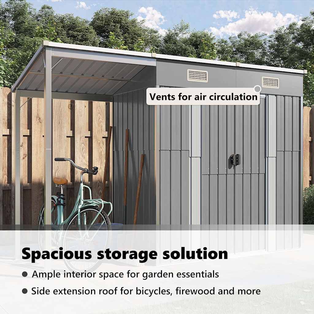 Garden Shed with Extended Roof Light Grey 277x110.5x181 cm Steel Price