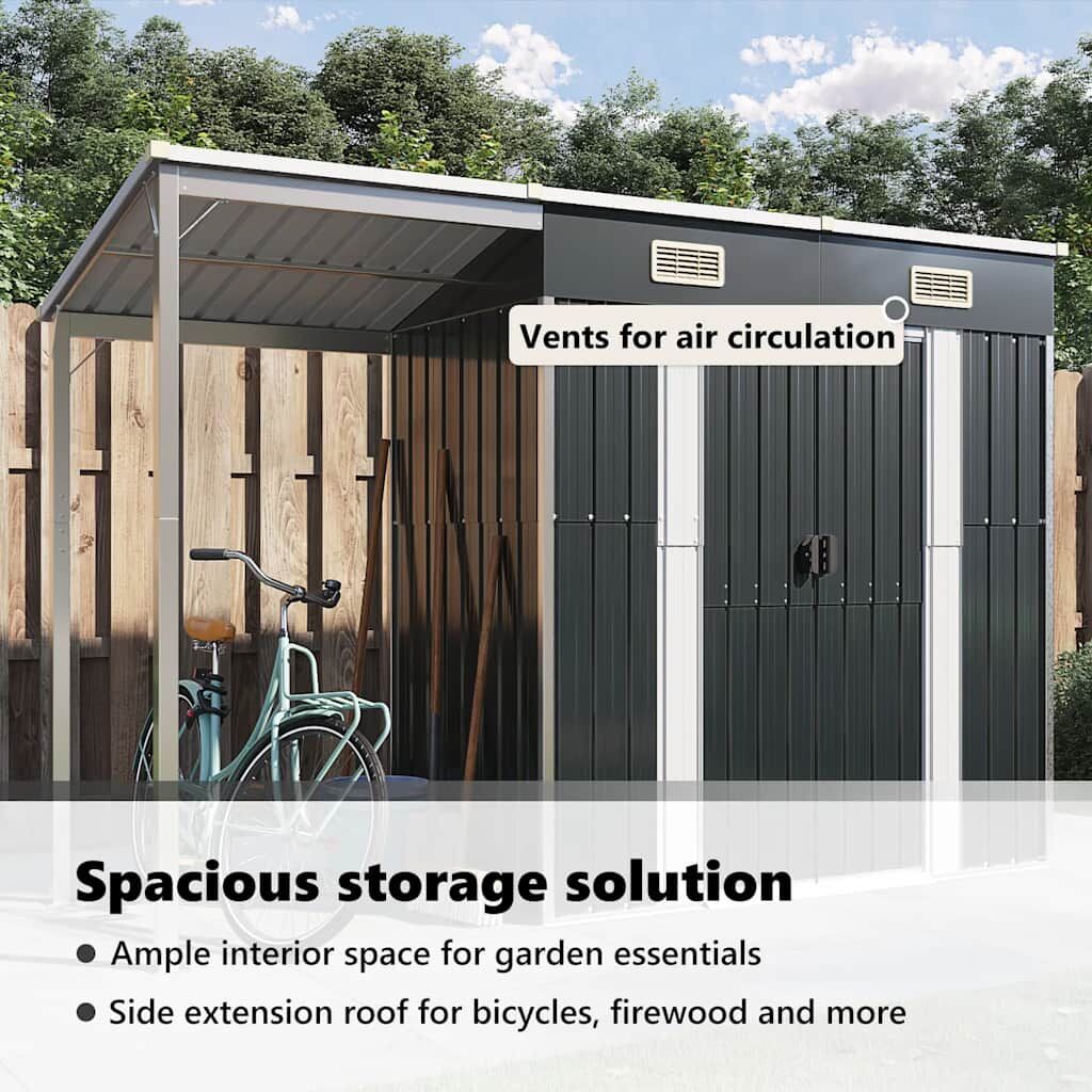 Garden Shed with Extended Roof Anthracite 277x110.5x181 cm Steel Price