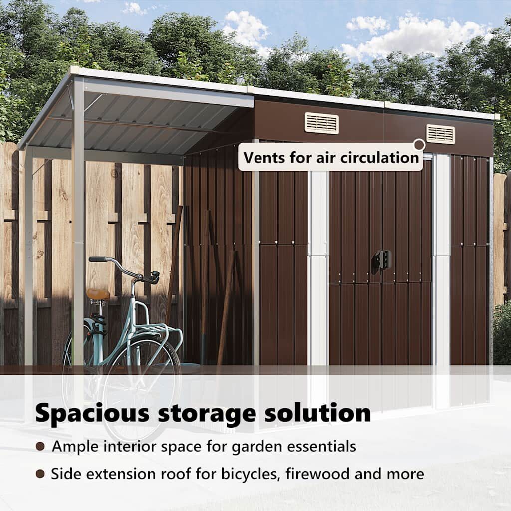 Garden Shed with Extended Roof Brown 277x110.5x181 cm Steel Price