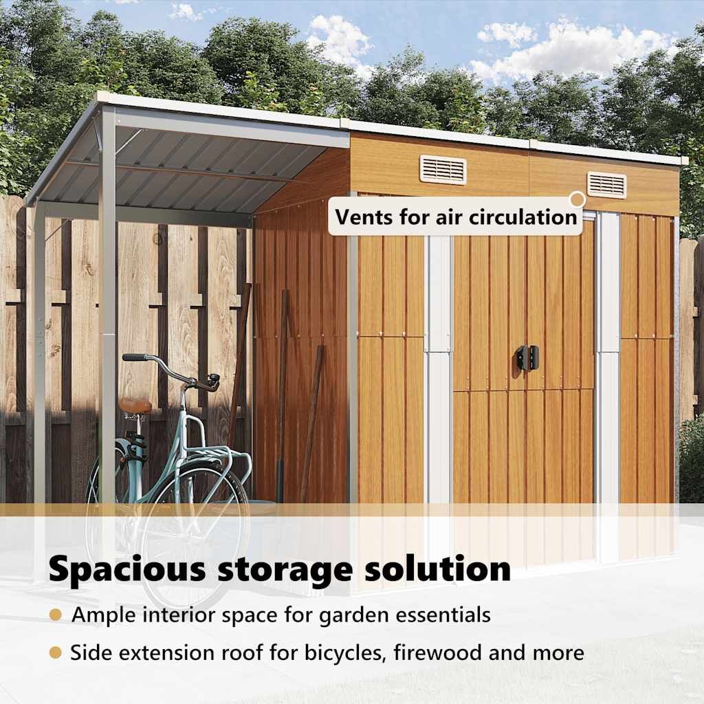 Garden Shed with Extended Roof Light Brown 277x110.5x181 cm Steel Price