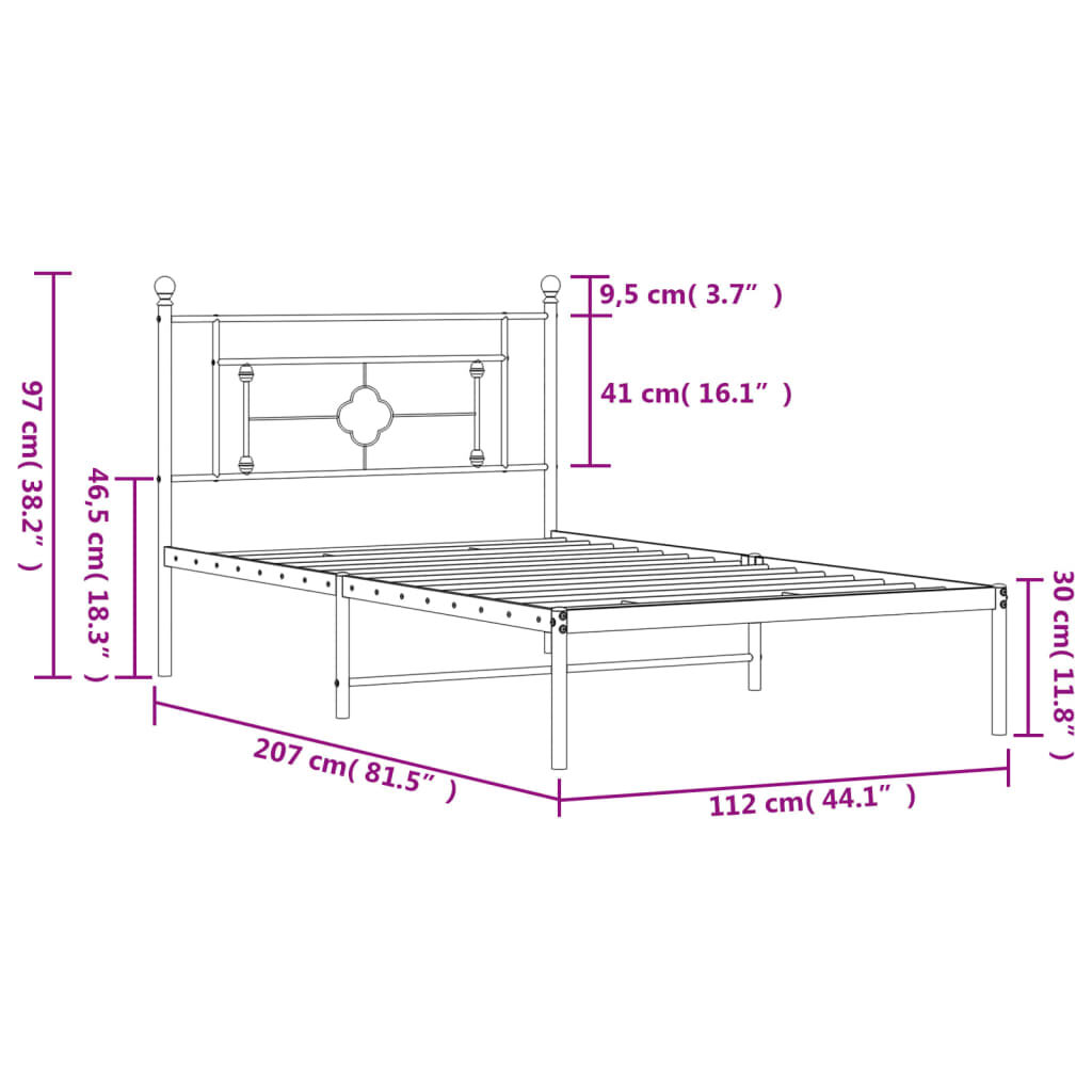 Metal Bed Frame without Mattress with Headboard Black 107x203 cm King Single Price