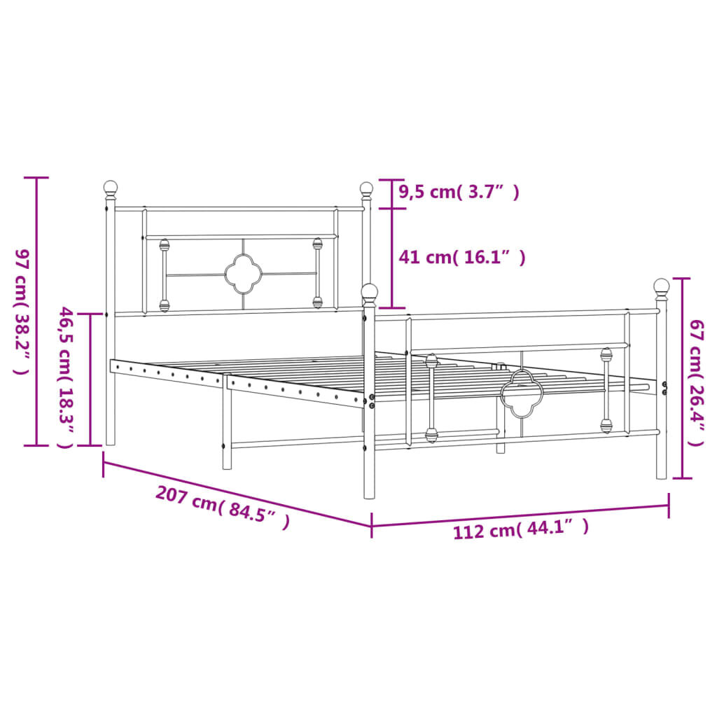 Metal Bed Frame without Mattress with Footboard Black 107x203 cm King Single Price